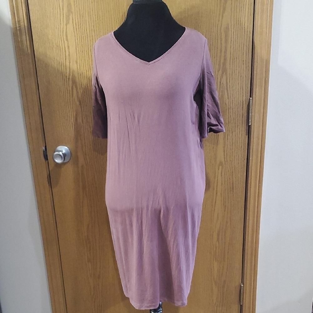 Eileen Fisher Mauve V-Neck Midi Dress